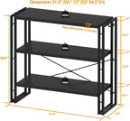 HCHQHS Bookshelf, 3-Tier Industrial Bookcase, Freestanding Horizontal - Image 3