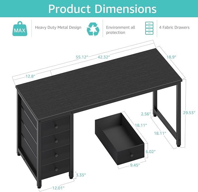 Lufeiya Gaming Desk with Fabric Drawers - Image 3