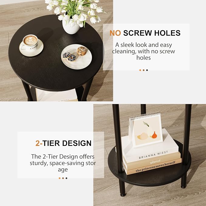 Round Side Table Set of 2, 2-Tier Modern Accent Table, Small Bedside Table - Image 4