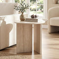 HNY Small Round Side Table Marble Veneer Wood Bedside Table 18" Modern End by HNY