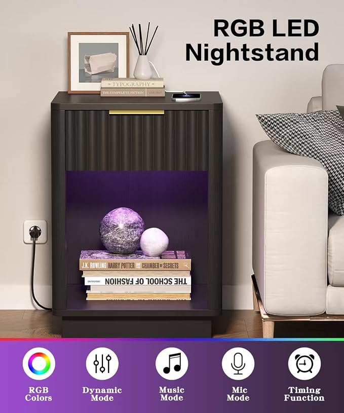 Akxomel Fluted Nightstands Set of 2, Wooden Night Stand - Image 4