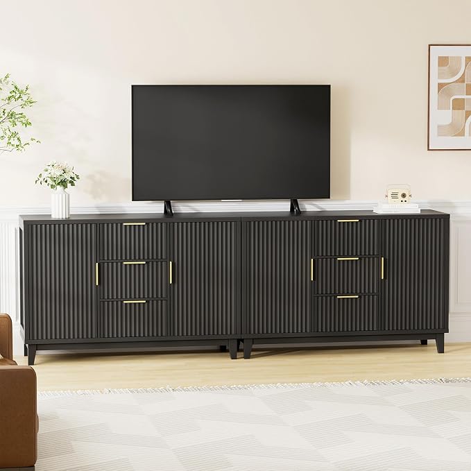 47.2" W Storage Cabinet with 3 Drawers, Fluted Buffet Cabinet with Storage - Image 8