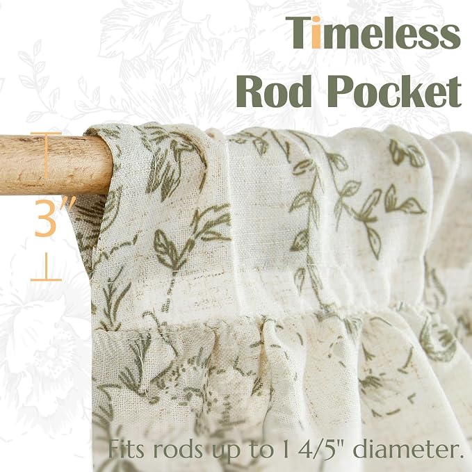 jinchan Ruffled Floral Valance Linen Shabby Chic Small Window Curtain 18 Inch - Image 4