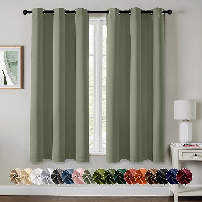 MIULEE Blackout Curtains for Bedroom 2 Panels 40 x 45 Inch Long Sage | Thermal by MIULEE