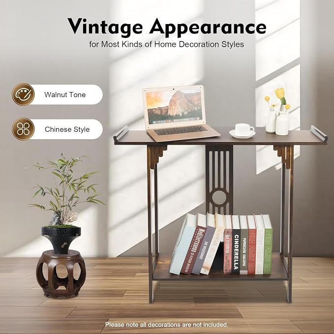 Chinese Style Vintage Console Table, 40In 2 Tiers Bamboo Sofa Consoles Table - Image 3