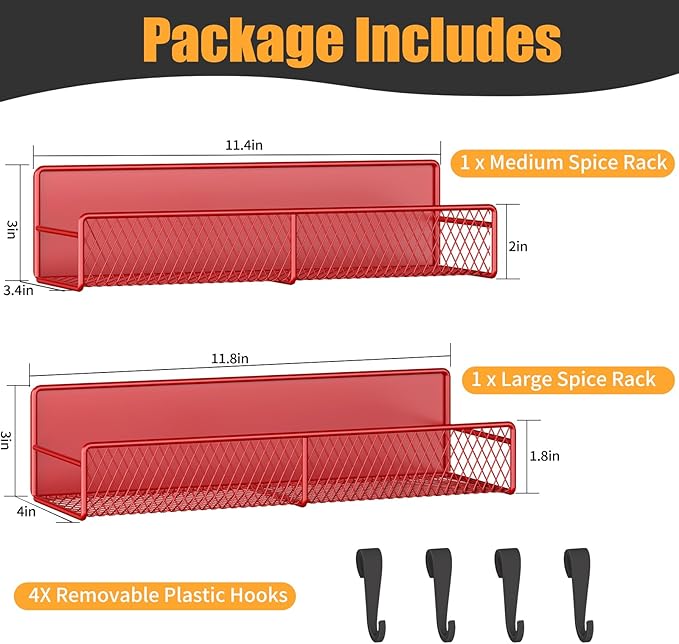 Magnetic Spice Rack for Refrigerator, 2 Pack 100% Metal Strong Magnet Shelf - Image 2
