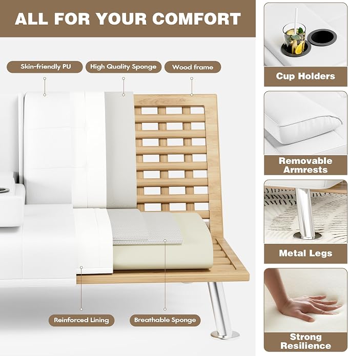 Homall Futon Sofa Bed, Leather Futon Couch - Image 7
