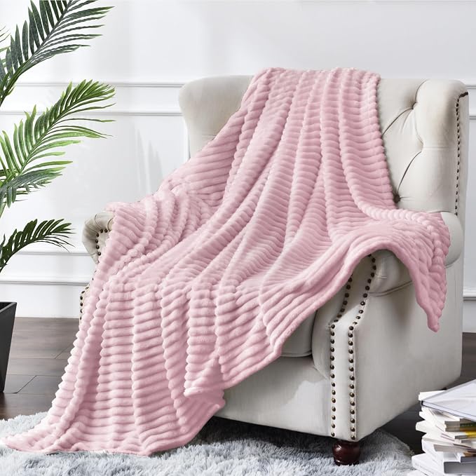BEDELITE Ribbed Cherry Blossom Fleece Throw Blanket - Image 2