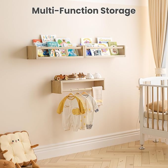 upsimples 2 Pack Nursery Book Shelves, 15.7 Inch Floating Bookshelves - Image 6