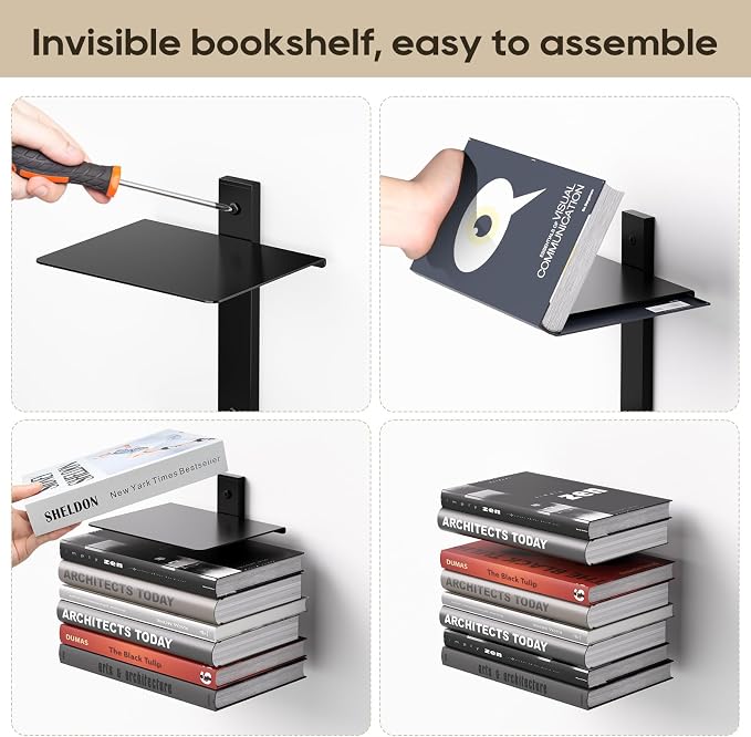 Invisible Floating Bookshelf for Wall, 8 Tier Vertical Spine Book Tower Wall - Image 5