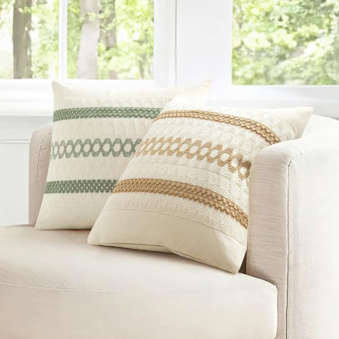 MIULEE Set of 2 Sage Green Boho Decorative Pillow Covers 24x24 Inch | Farmhouse - Image 10
