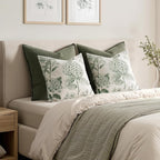 Set of 2 Decorative Floral Pillow Covers 20x20 Inch Dark Green | Neutral - Image 6