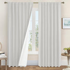 Light Grey 100% Blackout Linen Curtains 84 Inches Long 2 Panels | Linen Textured by LAMIT
