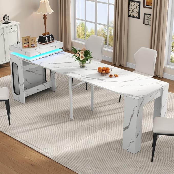 Extendable Dining Table with Charging Station, Convertible Folding Console Table - Image 8