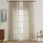 Sheer Taupe Curtains 108 Inches Long 2 Panels Set, 59 Inch Extra Wide by OVZME
