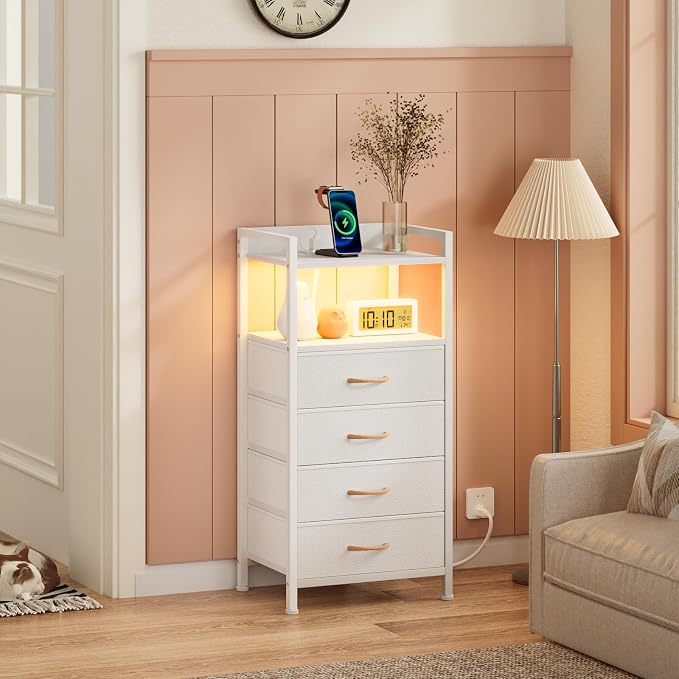Furnulem White Nightstand with Charging Station, Night Stand Side Table with - Image 2