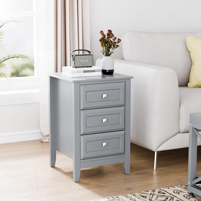 Bonnlo Gray Nightstand with 3 Drawers, Modern Night Stand - Image 7
