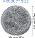 Faux Fur Grey Round Rugs 3ft for Bedroom, Small Fluffy Fuzzy Circle Rug Furry - Image 2