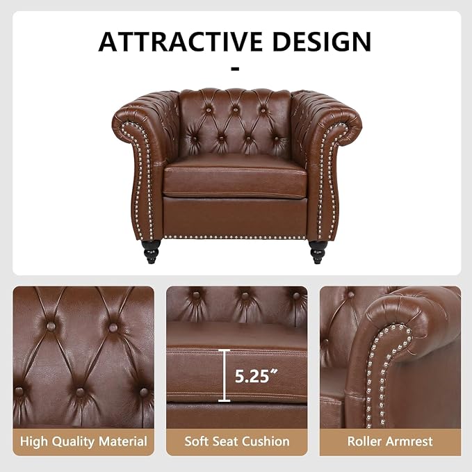 AVZEAR Leather Upholstered Armchair, Single Sofa Chair - Image 5