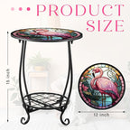 Cinnvoice Outdoor Side Table Round Small Mosaic Patio Accent Indoor End Plant - Image 3