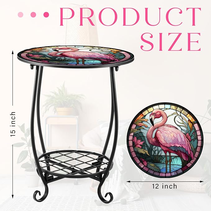Cinnvoice Outdoor Side Table Round Small Mosaic Patio Accent Indoor End Plant - Image 3