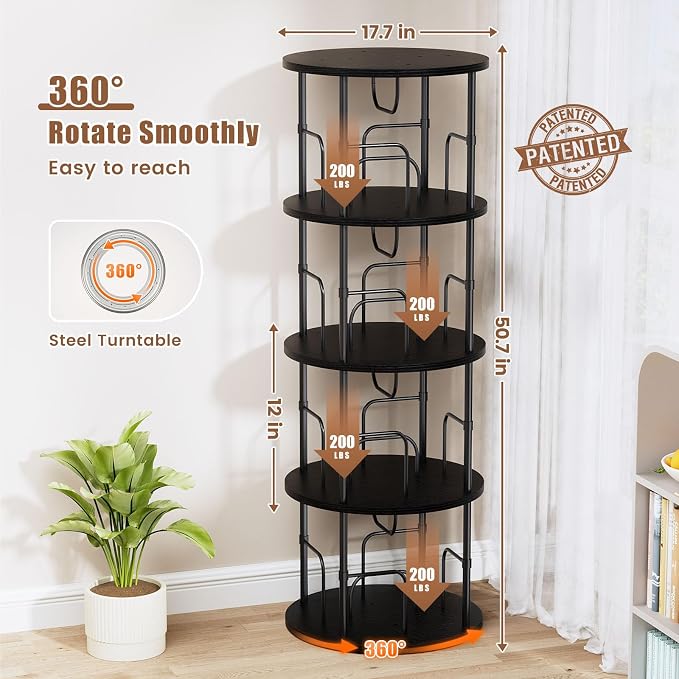 ALLSTAND Rotating Bookshelf, 4 Tier Spinning Bookshelf Tower, 360° Display - Image 2