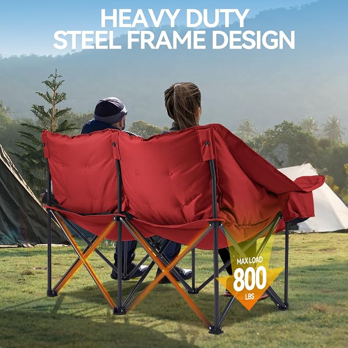 Double Camping Chairs Padded Loveseat Chair - Image 5