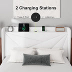 Feonase Full Bed Frame with Charging Station, Velvet Upholstered Platform - Image 3