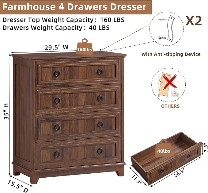 Joaxswe Farmhouse 4 Drawer Dresser - Image 2