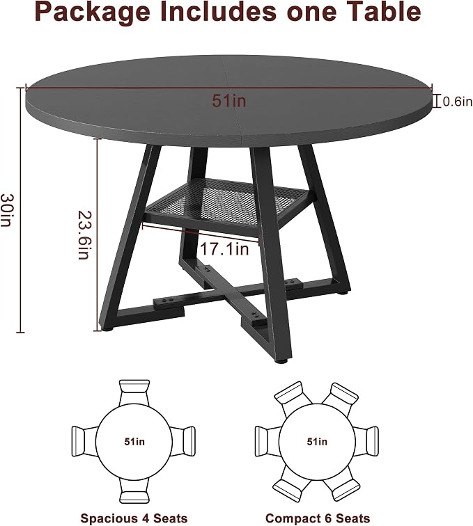 Jocoevol 51'' Round Dining Table, Kitchen Dining Room Circle Dinner Pedestal - Image 2