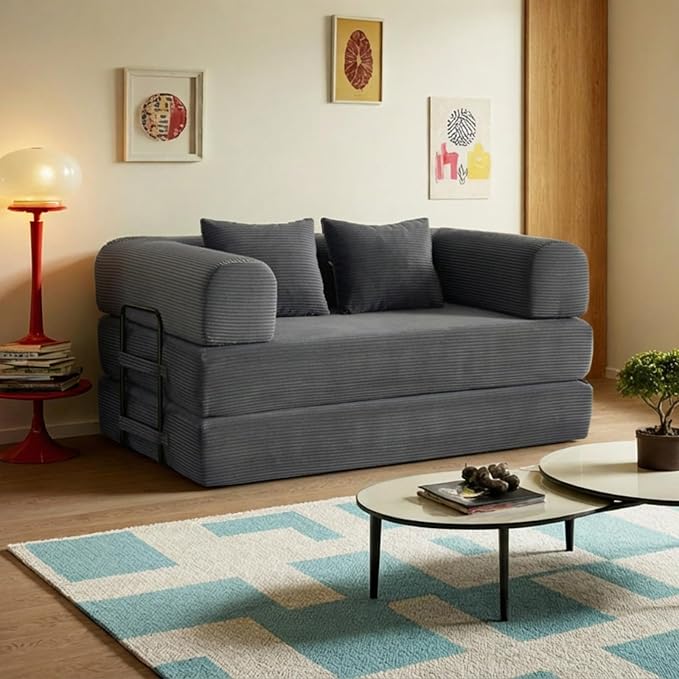 59in Convertible Sofa Bed, Corduroy Boneless Couch Bed, Futon Sleeper Sofa Pull - Image 7