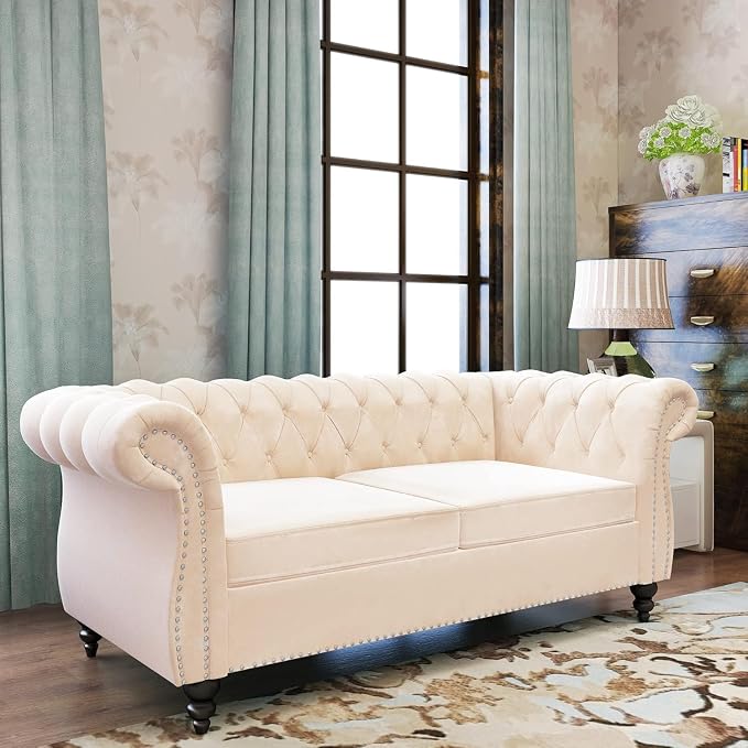 Mid-Century 2 Seater Sofa, Velvet Loveseat by YUCHIATHSoulFurniture