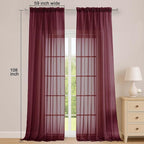 Sheer Curtains 2 Panels Set for Bedroom Living Room, Soft Solid Rod Pocket - Image 3