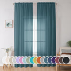 Dusty Blue Sheer Curtains 90 Inches Long 2 Panels Set by OWENIE