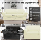 100% WaterproofCouch Cover 3-Piece Set Striped Sofa Slipcovers - Image 6