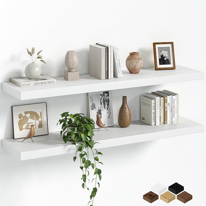 Fun Memories Floating Shelves for Wall, 40 Inch Long Set of 2 Rustic Wood Wall by FunMemories