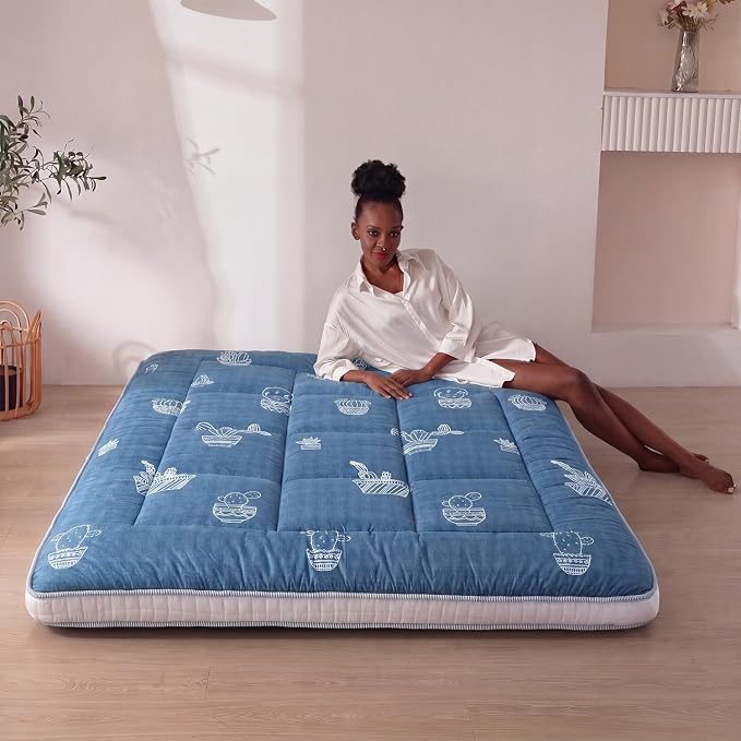 MAXYOYO Grey Cactus Pattern Full Size Futon Mattress, Quilted Bed Mattress - Image 2
