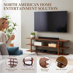 Welnow Bamboo TV Stand for Up to 65 Inch, Mid Century Modern Entertainment - Image 3