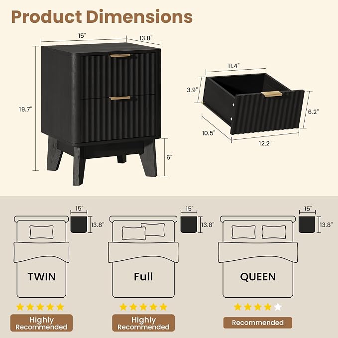 Fluted Nightstand, Modern End Table - Image 2