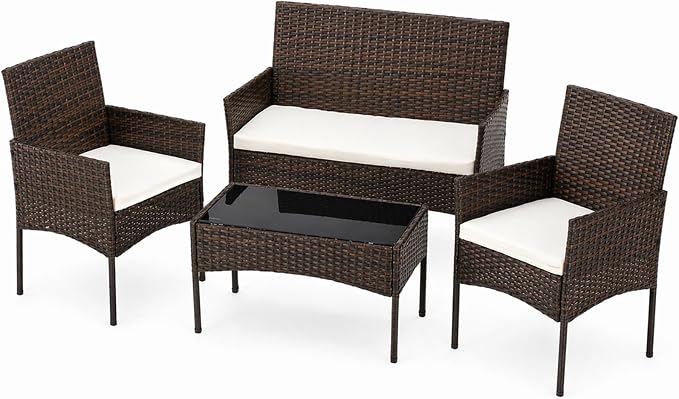 Sweetcrispy 4-Piece Patio Furniture Set, Weather-Resistant PE Rattan Wicker by Sweetcrispy