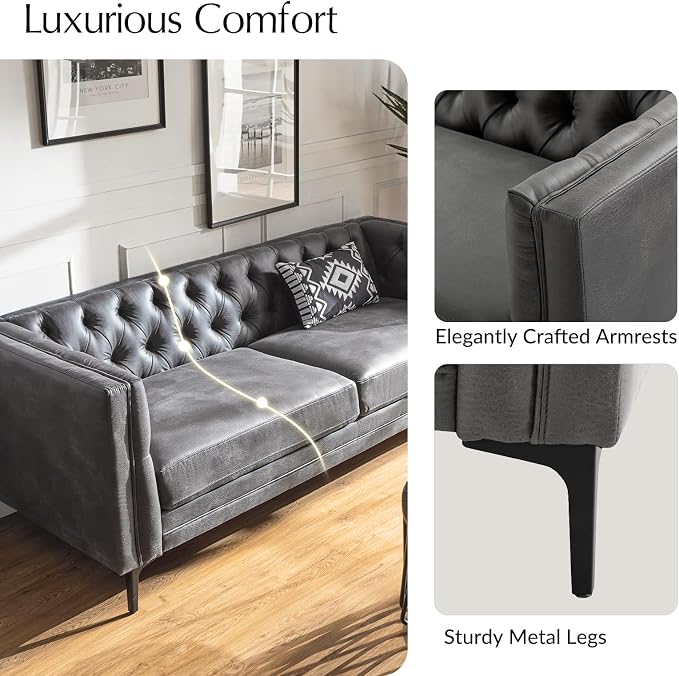 HULALA HOME 84" W Faux Leather Sofa Couch - Image 6