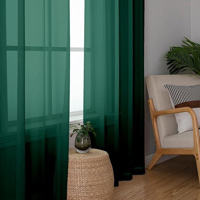 Hunter Green Sheer Curtains 96 Inches Long 2 Panels, Airy Voile Solid Curtains - Image 8