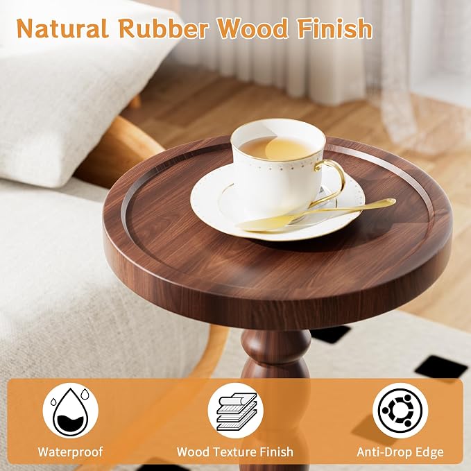 Solid Wood Drink Table, Rubber Wood‌ Small Round Side Table - Image 4