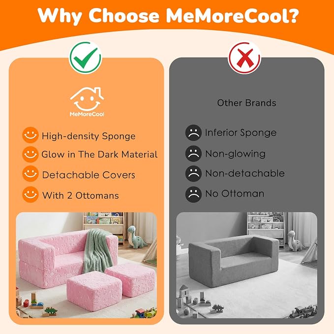 MeMoreCool Glow-in-The-Dark Unicorn Kids Modular Couch Sofa – Convertible - Image 8