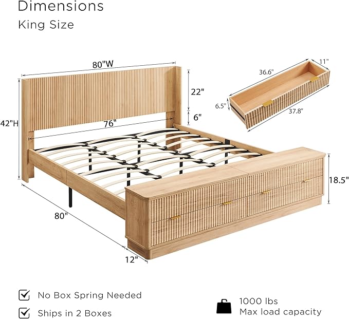T4TREAM Fluted King Size Bed Frame - Image 2