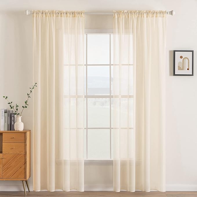 MIULEE Cream Beige Sheer Curtains 38 X 84 Inches, 2 Panels | Window, Solid Color by MIULEE