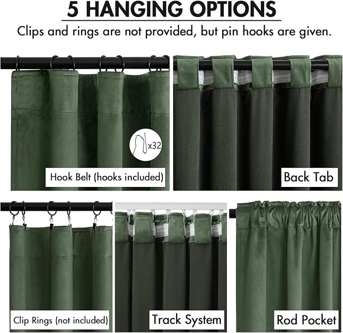 MIULEE Velvet Curtains 50W x 90L 2 Panels Olive Green Blackout Curtains | - Image 2