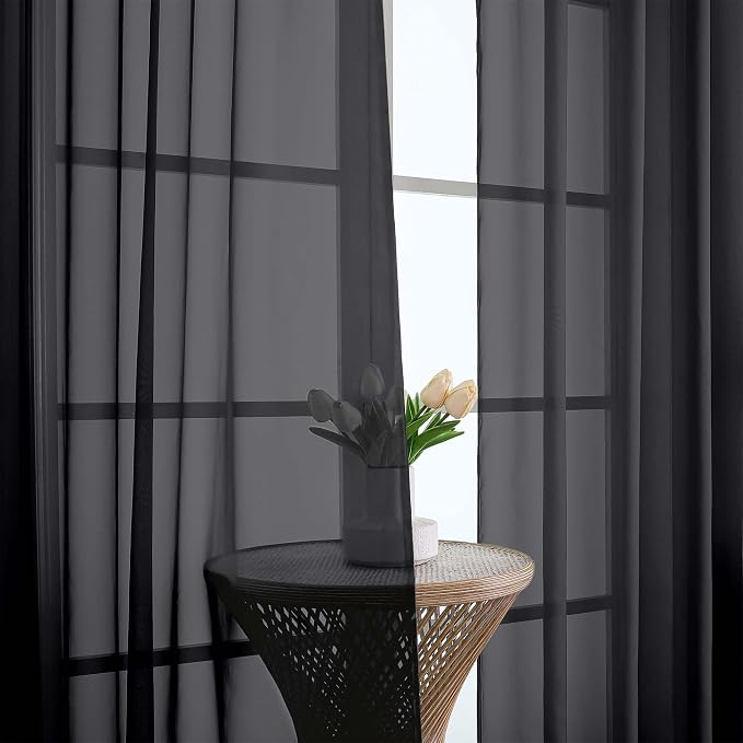 Sheer Black Curtains, Sheer Curtains 63 inch Length 2 Panels Set, Rod Pocket - Image 5