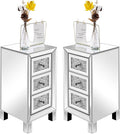 VINGLI 3-Drawer Mirrored Nightstand Bedside Table Modern Night Stands Set of 2 by VINGLI