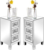VINGLI 3-Drawer Mirrored Nightstand Bedside Table Modern Night Stands Set of 2 by VINGLI